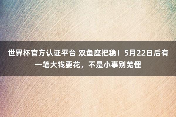 世界杯官方认证平台 双鱼座把稳!5月22日后有一笔大钱要花,不是小事别芜俚