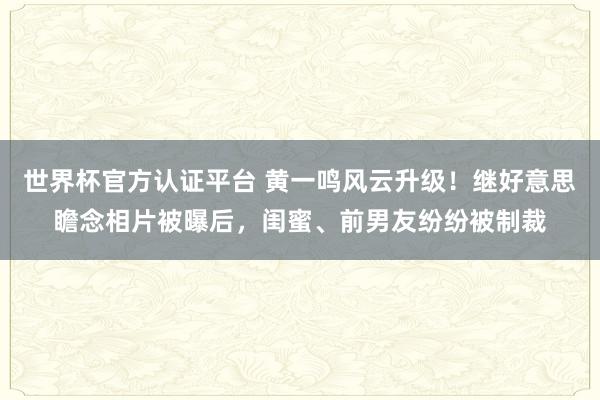 世界杯官方认证平台 黄一鸣风云升级!继好意思瞻念相片被曝后,闺蜜、前男友纷纷被制裁
