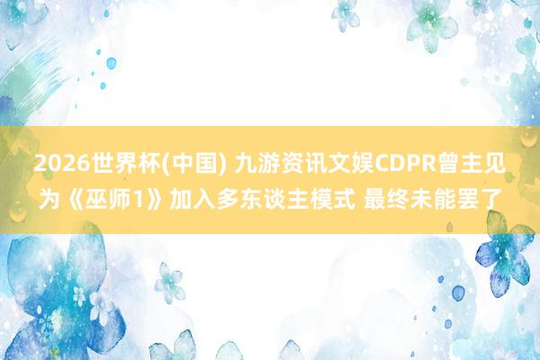 2026世界杯(中国) 九游资讯文娱CDPR曾主见为《巫师1》加入多东谈主模式 最终未能罢了