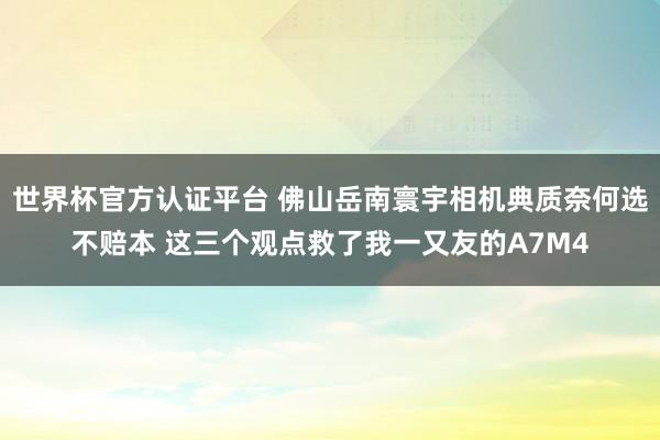 世界杯官方认证平台 佛山岳南寰宇相机典质奈何选不赔本 这三个观点救了我一又友的A7M4