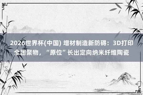 2026世界杯(中国) 增材制造新防碍:3D打印全团聚物,“原位”长出定向纳米纤维陶瓷