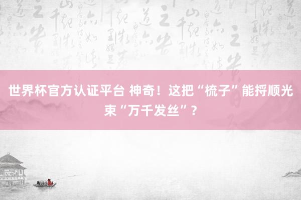 世界杯官方认证平台 神奇!这把“梳子”能捋顺光束“万千发丝”?
