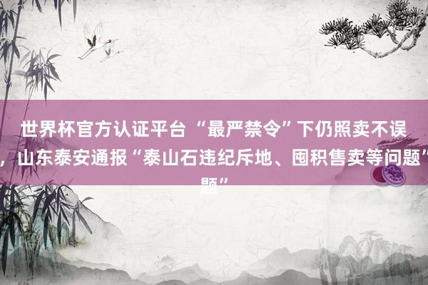 世界杯官方认证平台 “最严禁令”下仍照卖不误,山东泰安通报“泰山石违纪斥地、囤积售卖等问题”